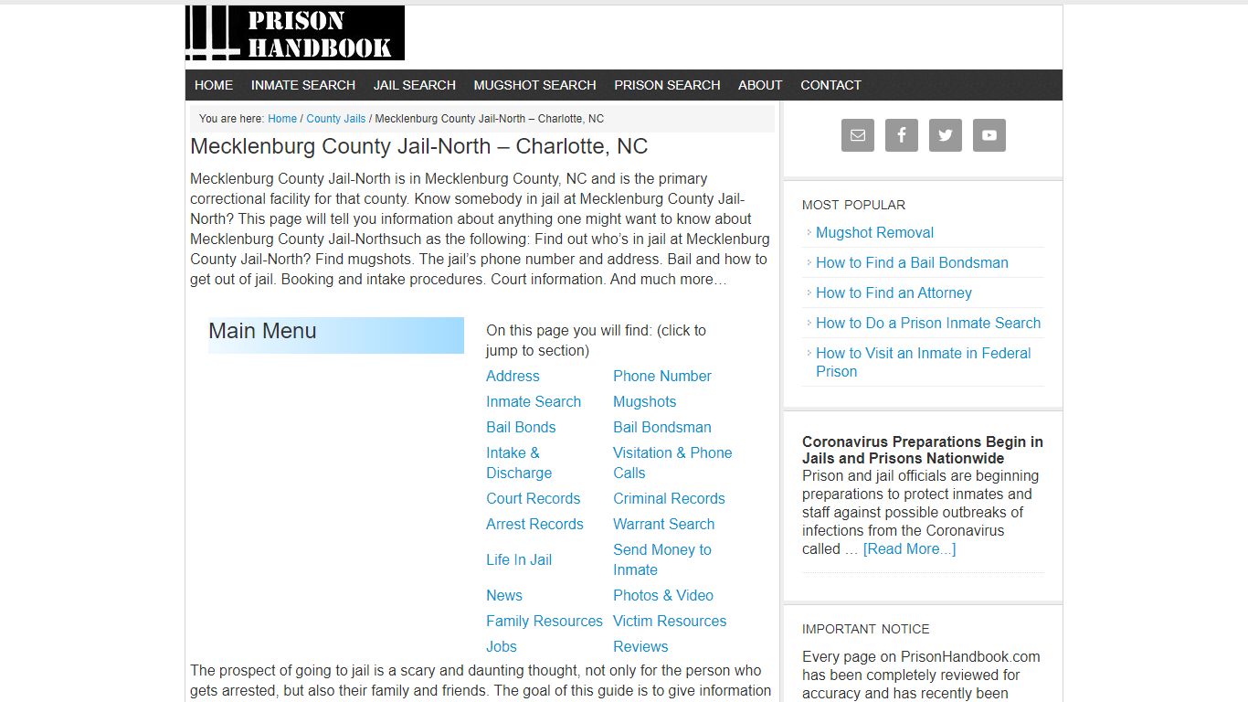 Mecklenburg County Jail-North – Charlotte, NC - Prison Handbook